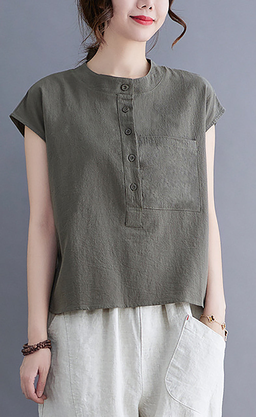 Women Round Neck Cotton Top