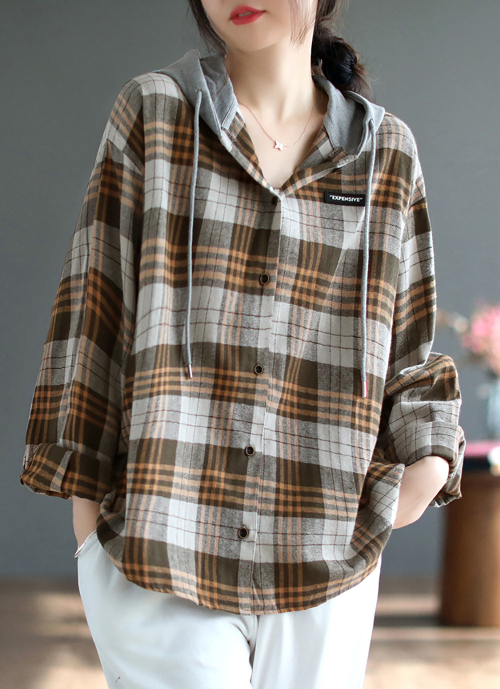 Women Checked Hooded Tailored Jacket