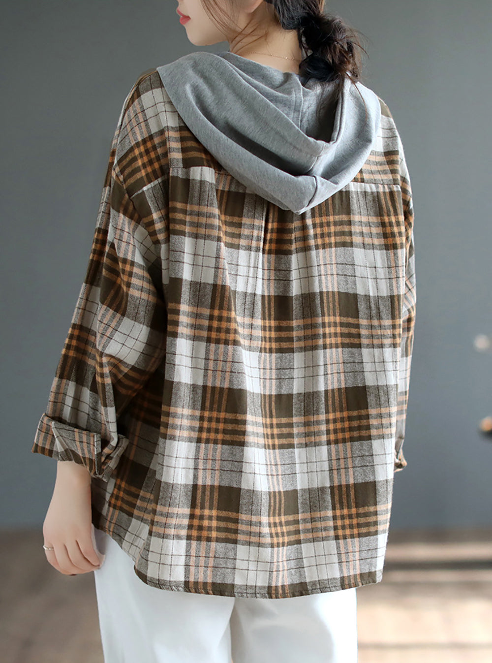 Women Checked Hooded Tailored Jacket