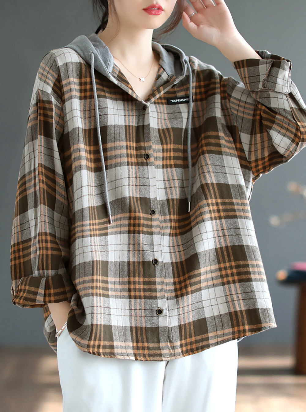 Women Checked Hooded Tailored Jacket