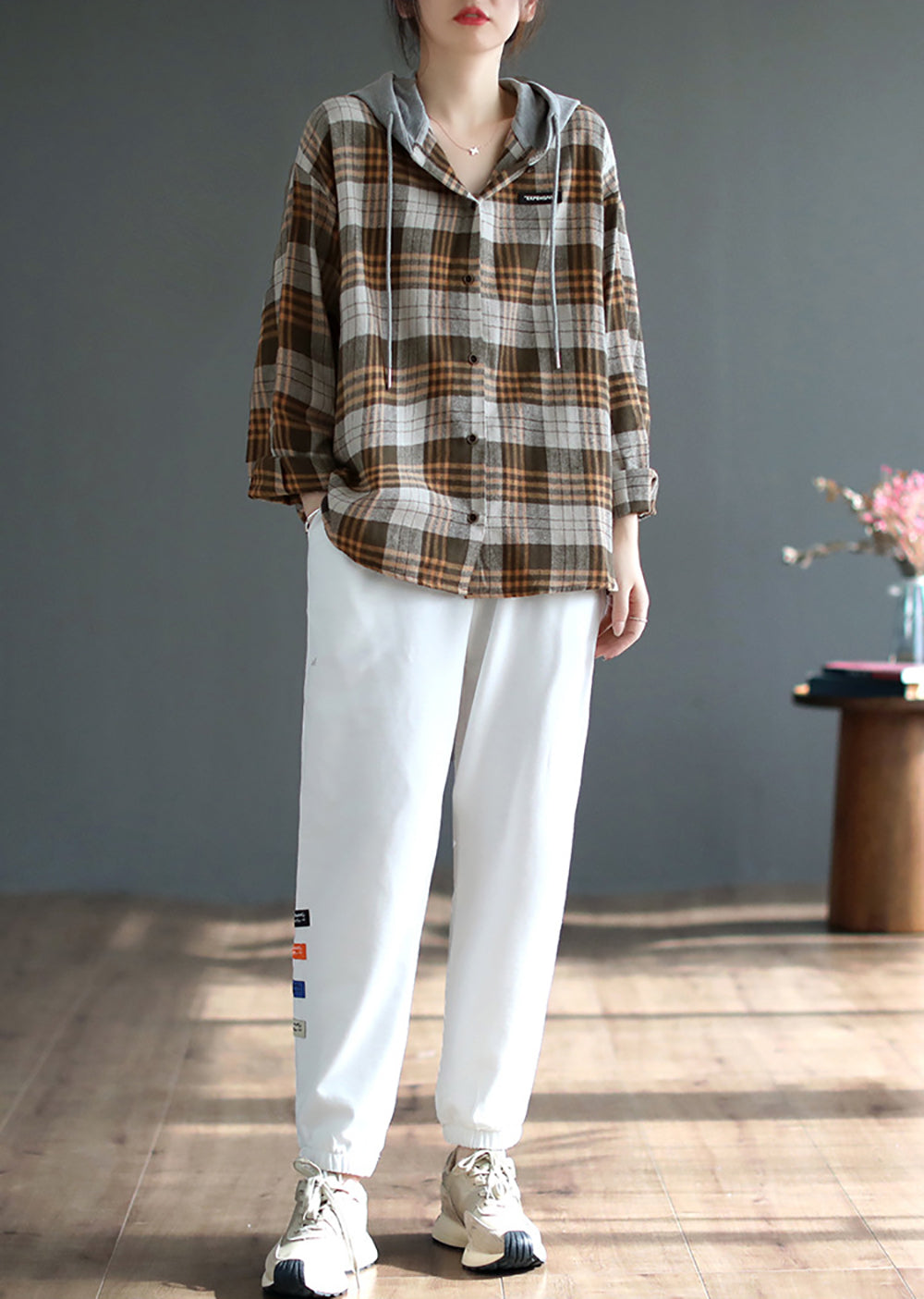Women Checked Hooded Tailored Jacket