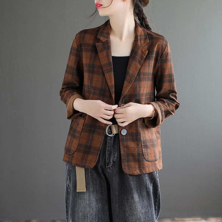 Women Checked Outdoor Tailored Jacket