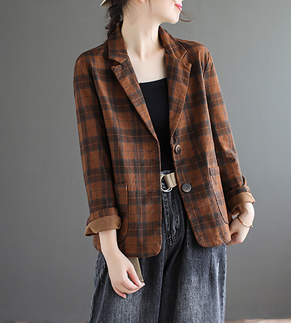 Women Checked Outdoor Tailored Jacket
