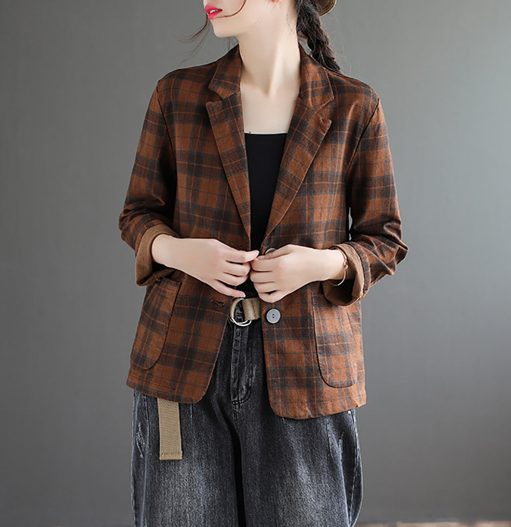 Women Checked Outdoor Tailored Jacket