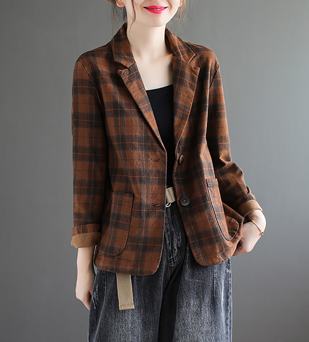 Women Checked Outdoor Tailored Jacket