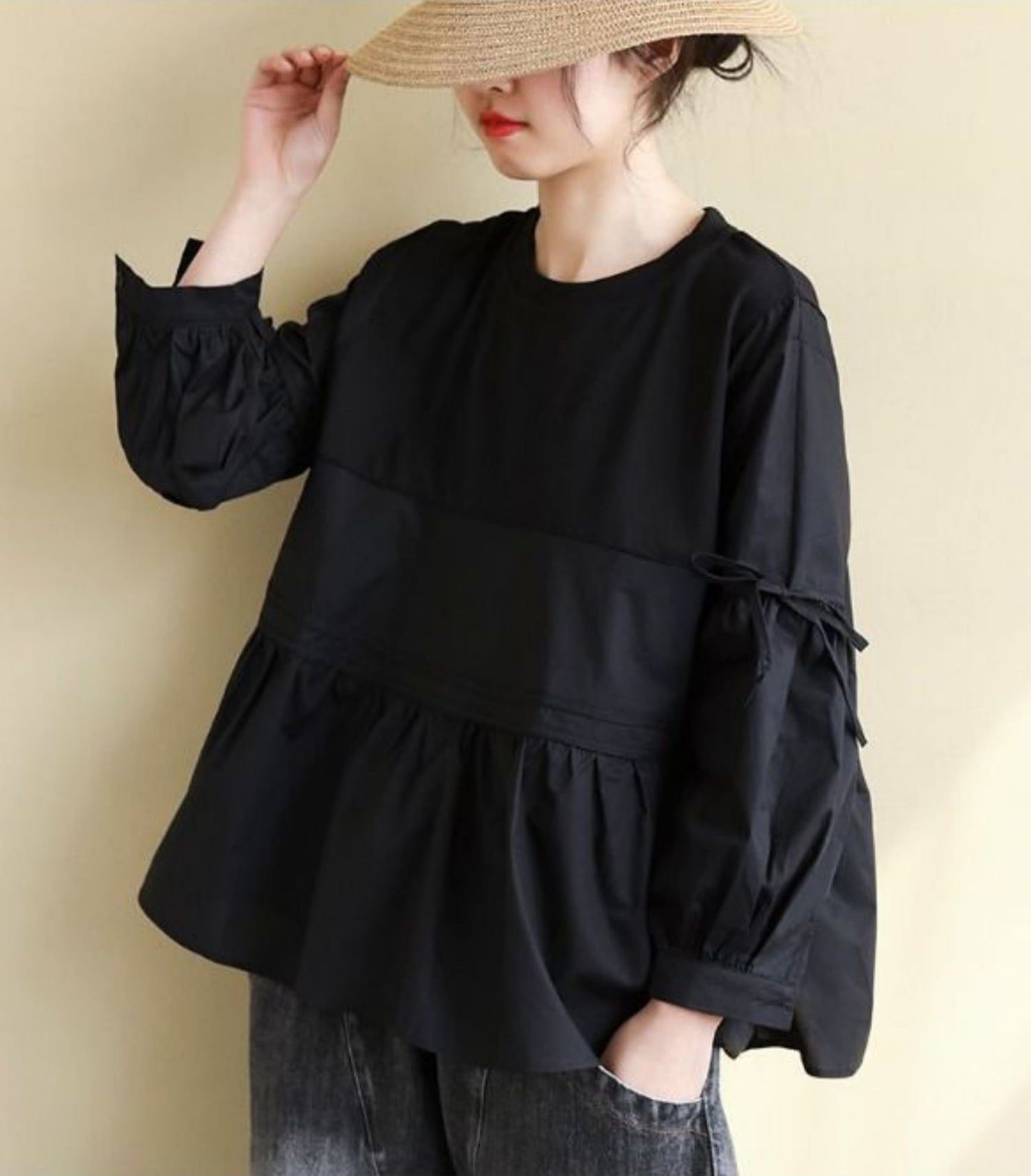 Women Cotton Long Puff Sleeves Top