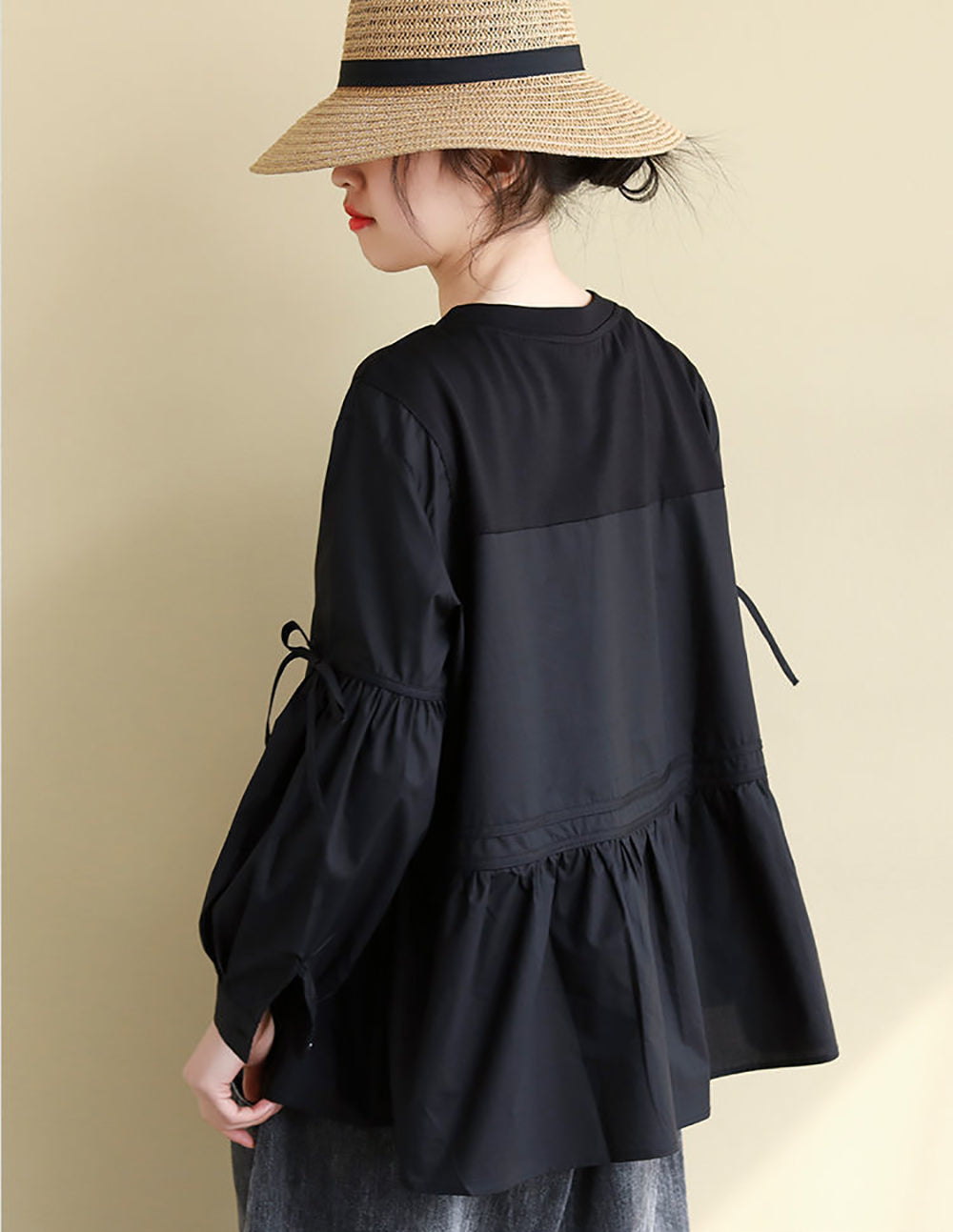 Women Cotton Long Puff Sleeves Top