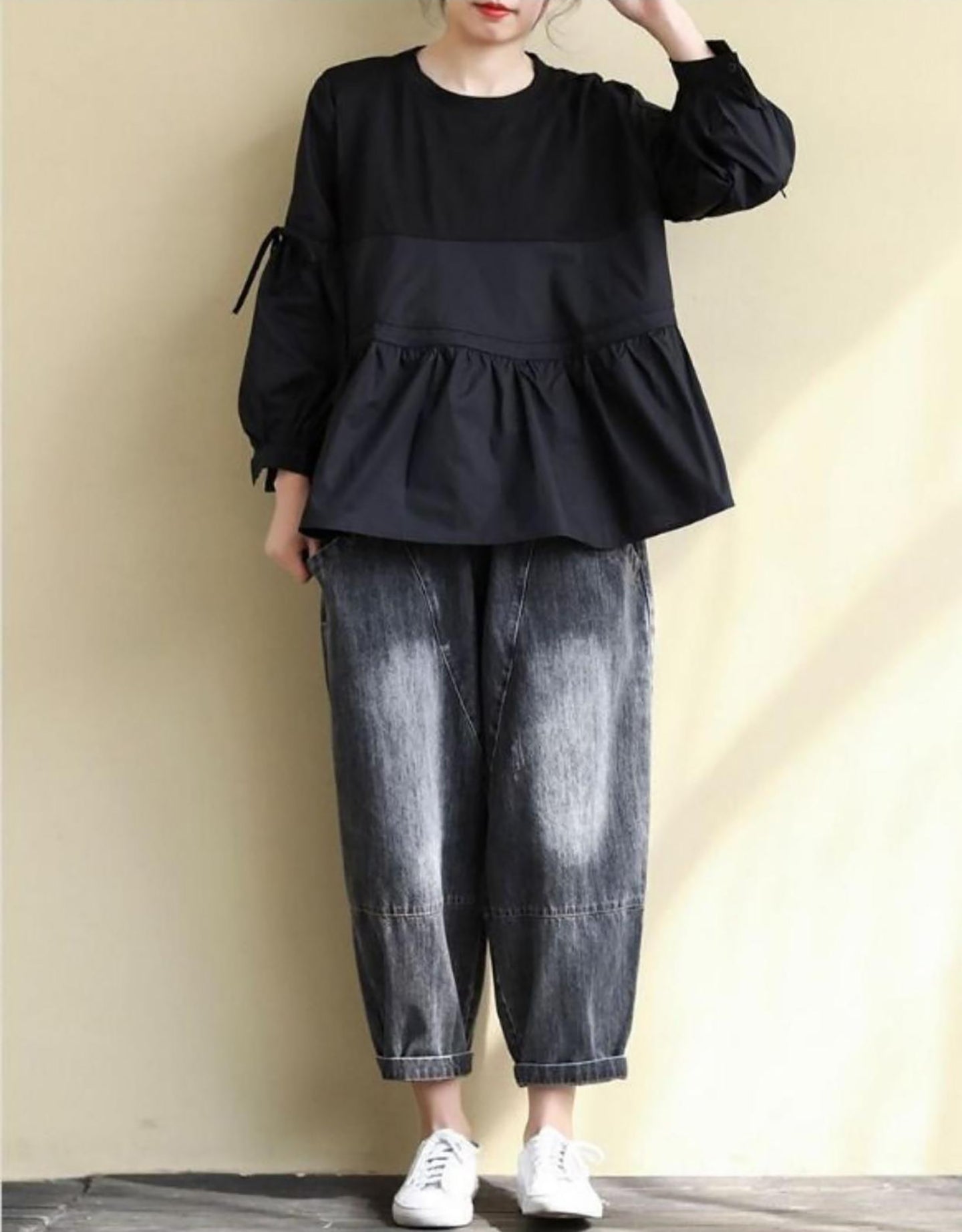 Women Cotton Long Puff Sleeves Top