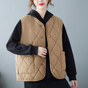 Khaki Coloured Quilted Sleeveless Jacket