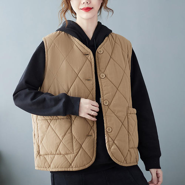 Khaki Coloured Quilted Sleeveless Jacket