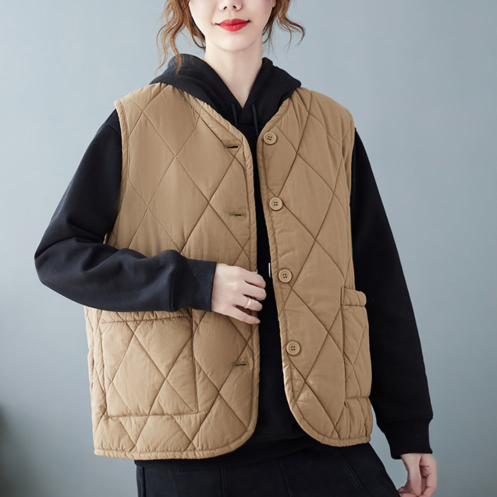 Khaki Coloured Quilted Sleeveless Jacket