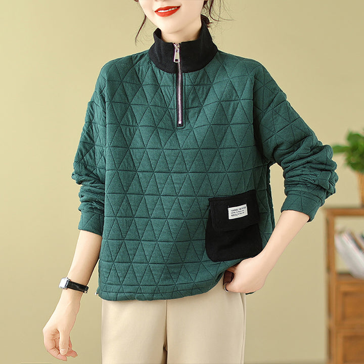 Women Mock Collar Pullover Cotton Sweatshirt