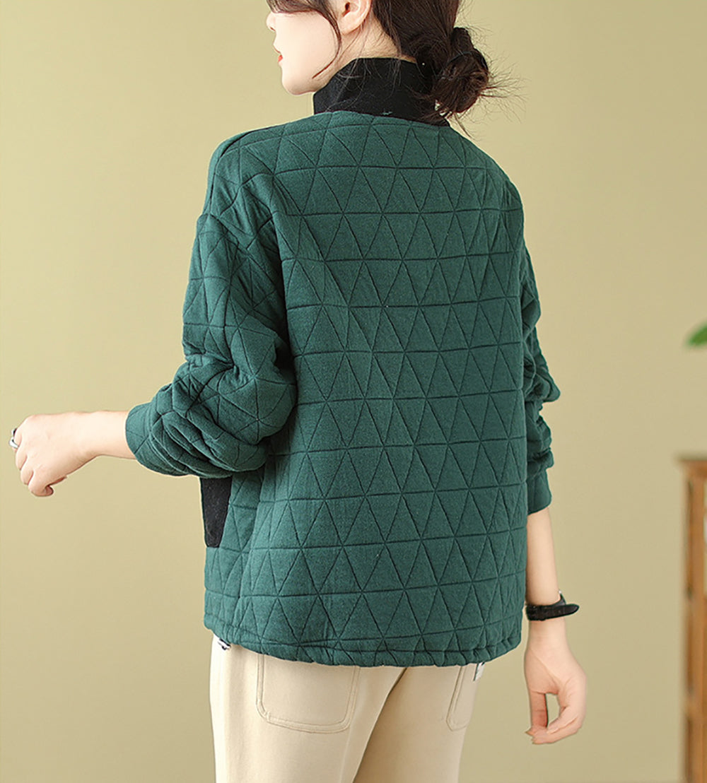 Women Mock Collar Pullover Cotton Sweatshirt