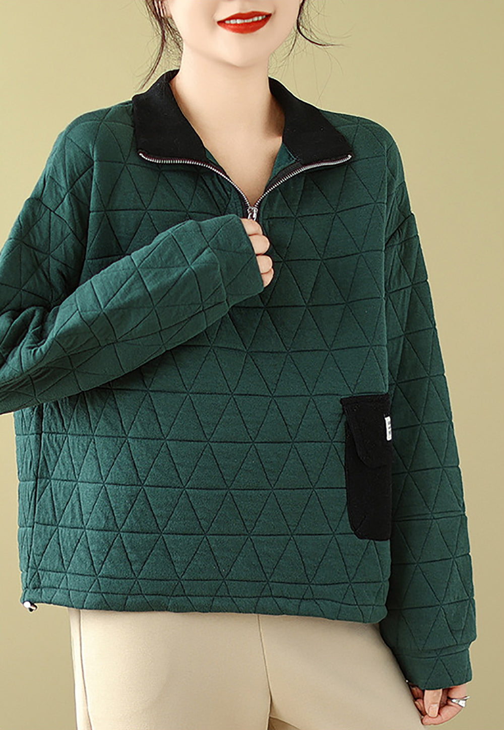 Women Mock Collar Pullover Cotton Sweatshirt