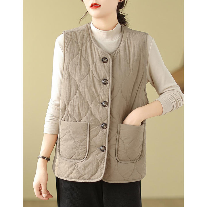 Brown Quilted Sleeveless Jacket