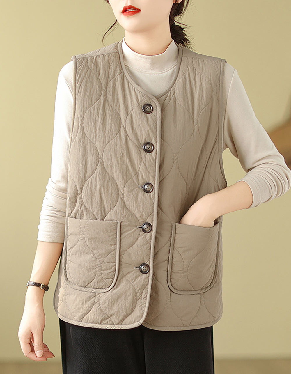Brown Quilted Sleeveless Jacket