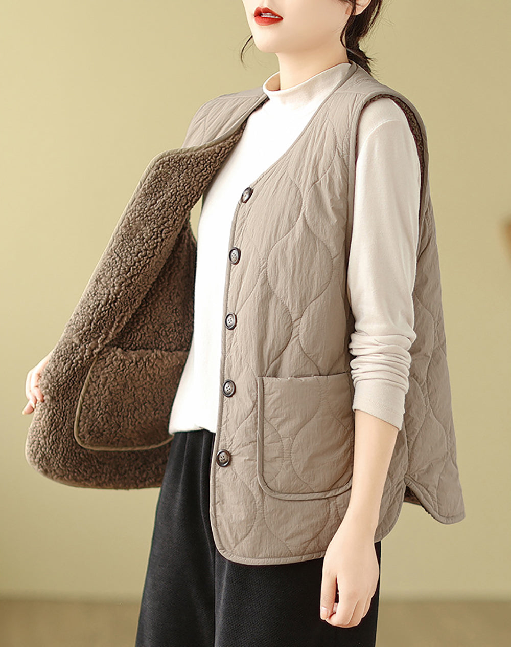 Brown Quilted Sleeveless Jacket