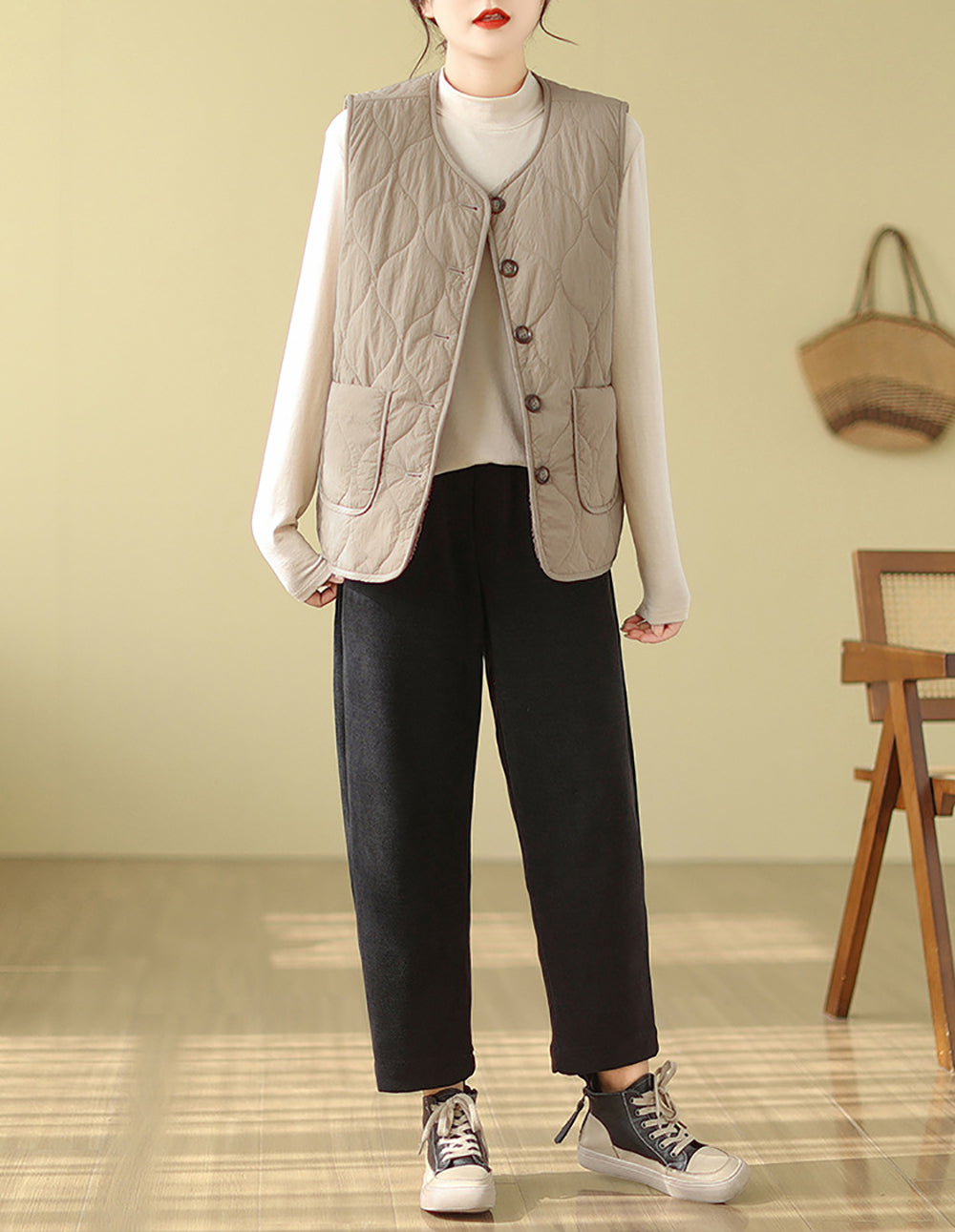 Brown Quilted Sleeveless Jacket