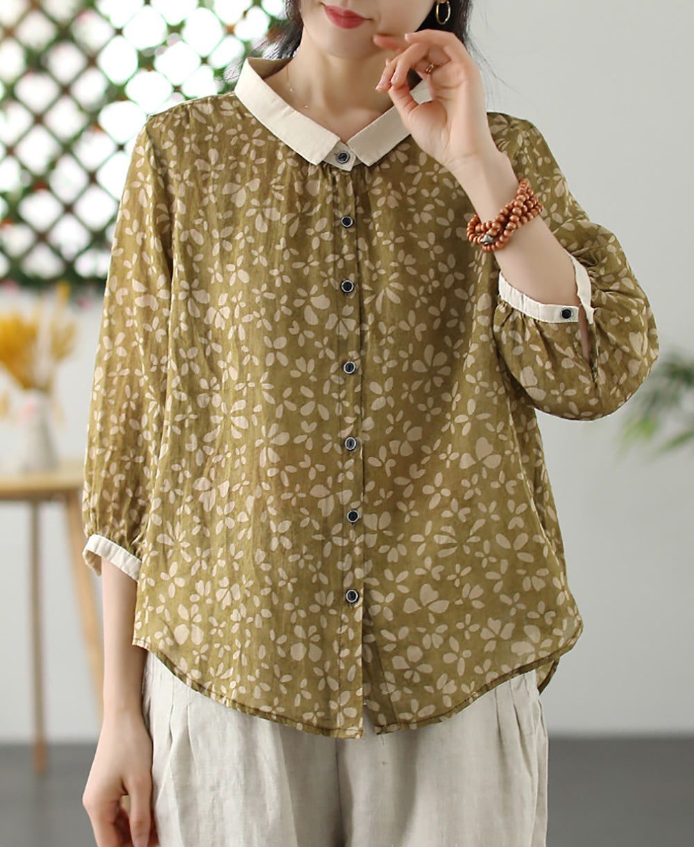 Women Cutaway Collar Floral Printed Casual Shirt