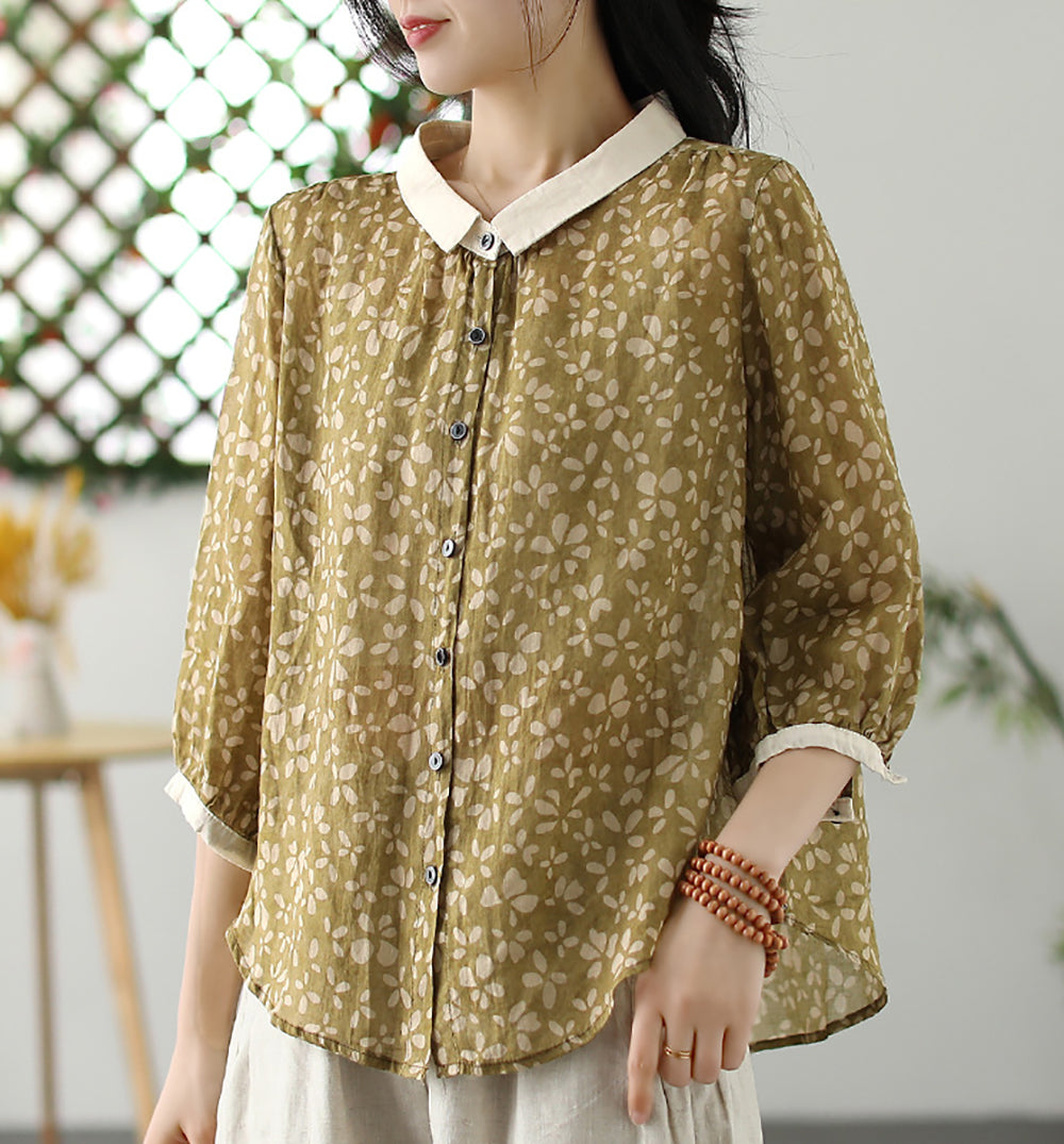 Women Cutaway Collar Floral Printed Casual Shirt