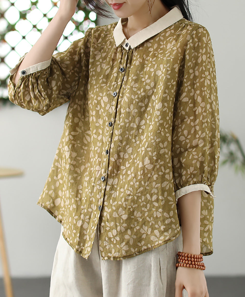 Women Cutaway Collar Floral Printed Casual Shirt