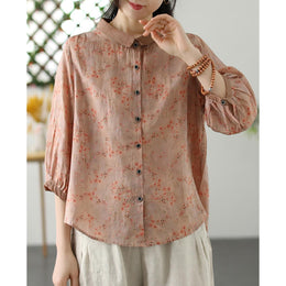 Women Slim Collar Floral Printed Casual Shirt