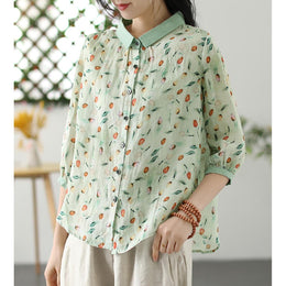 Women Slim Collar Floral Printed Casual Shirt