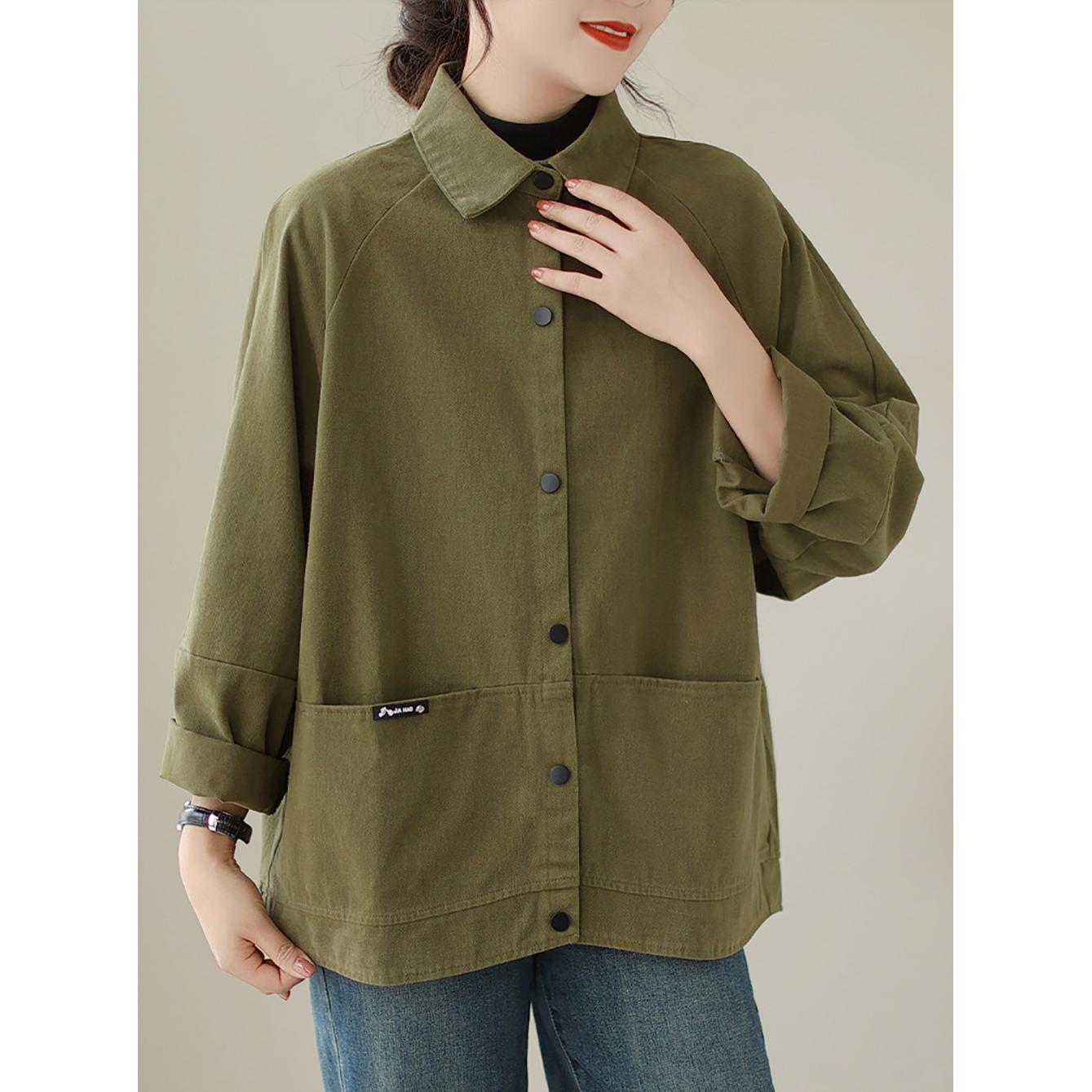 Women Spread Collar Solid Cotton Oversized Casual Shirt
