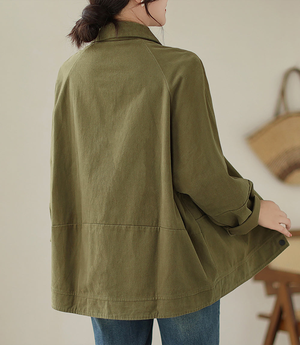 Women Spread Collar Solid Cotton Oversized Casual Shirt