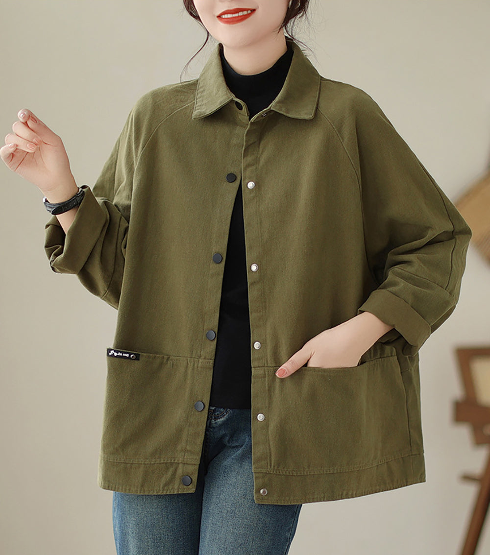 Women Spread Collar Solid Cotton Oversized Casual Shirt