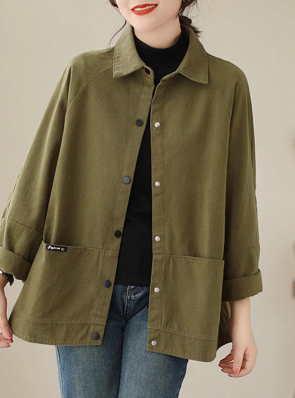 Women Spread Collar Solid Cotton Oversized Casual Shirt