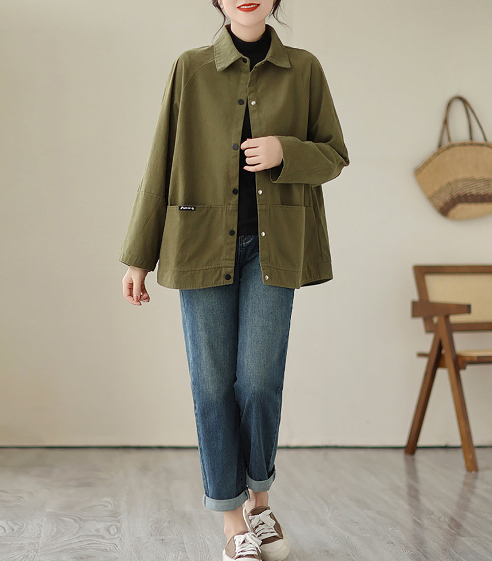Women Spread Collar Solid Cotton Oversized Casual Shirt