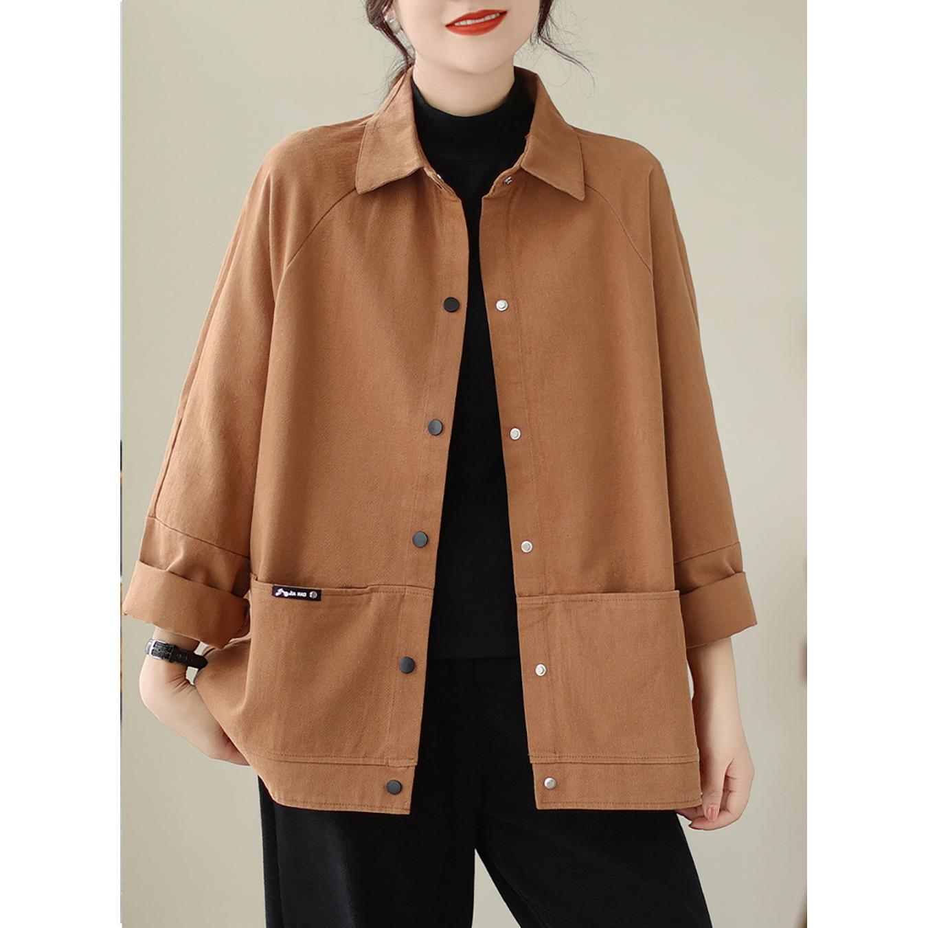 Women Spread Collar Solid Cotton Oversized Casual Shirt