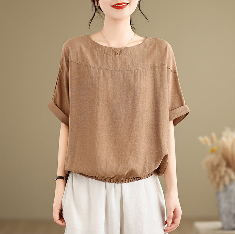 Women Solid Roll-Up Sleeves Regular Top