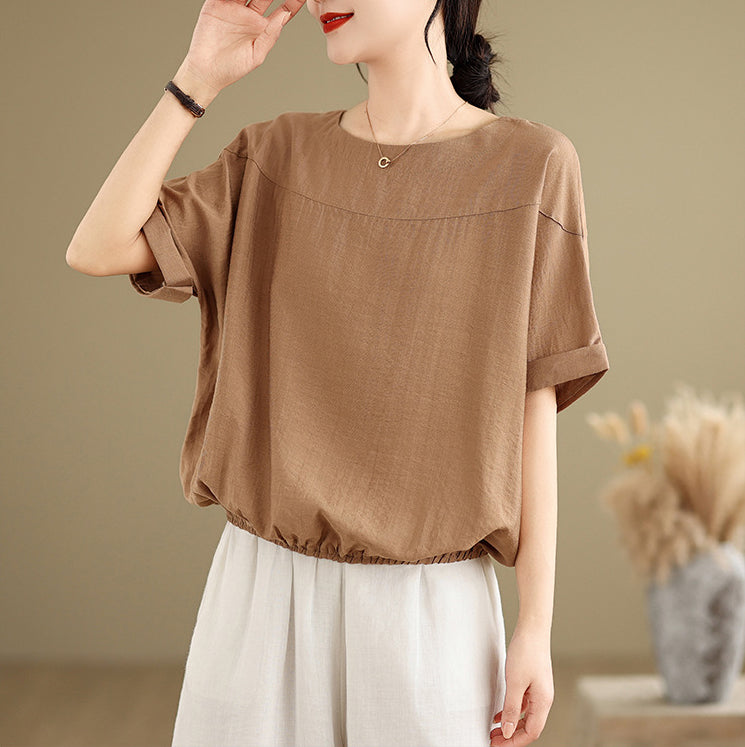 Women Solid Roll-Up Sleeves Regular Top