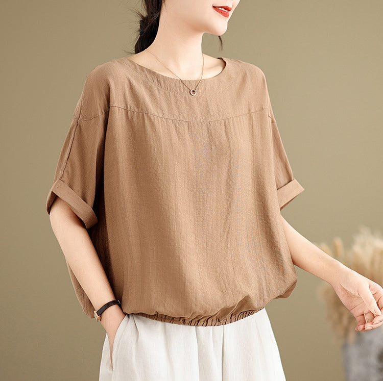 Women Solid Roll-Up Sleeves Regular Top