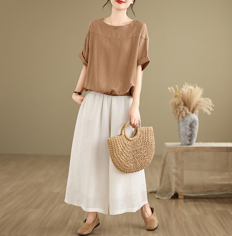 Women Solid Roll-Up Sleeves Regular Top