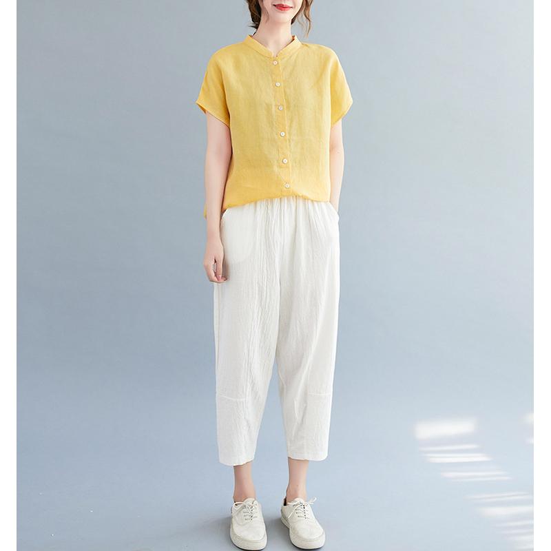 Women Cotton Mandarin Collar Shirt Style Top