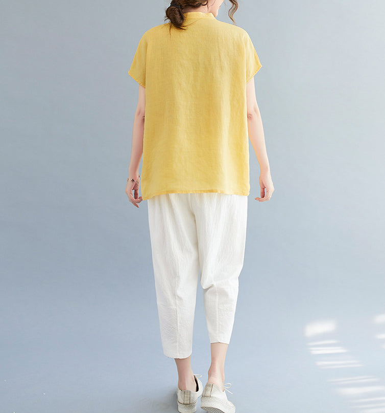 Women Cotton Mandarin Collar Shirt Style Top