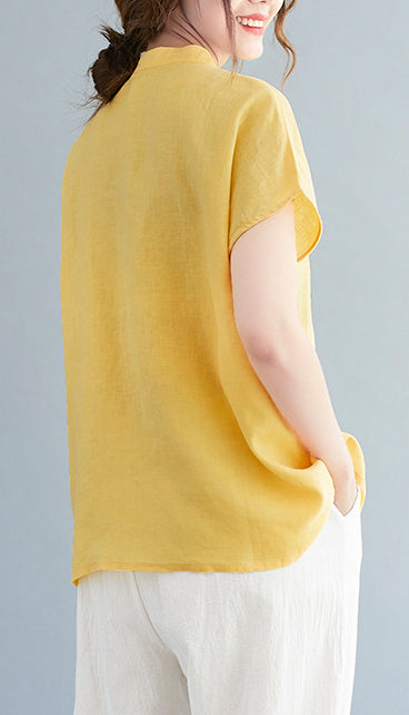 Women Cotton Mandarin Collar Shirt Style Top