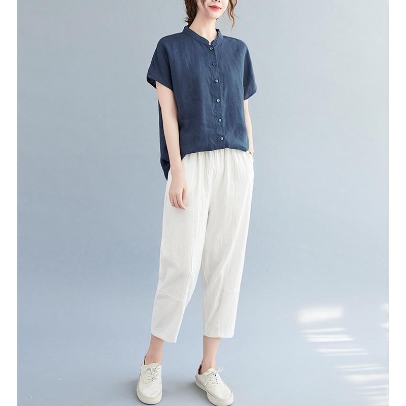 Women Cotton Mandarin Collar Shirt Style Top