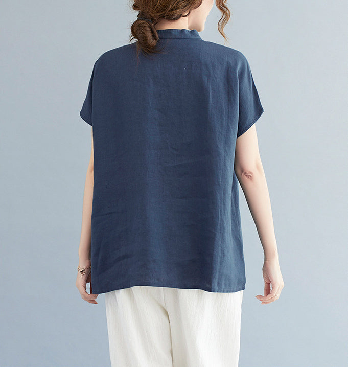 Women Cotton Mandarin Collar Shirt Style Top