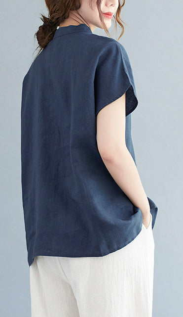Women Cotton Mandarin Collar Shirt Style Top