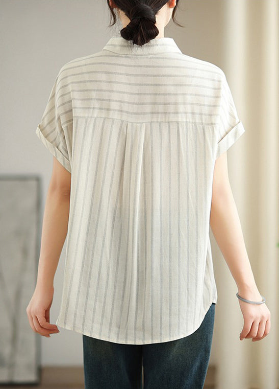 Women Vertical Stripes Spread Collar Casual Shirt
