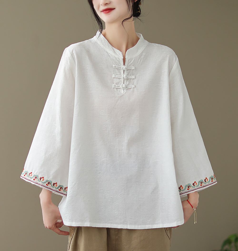 Women Casual High Neck Cotton Top