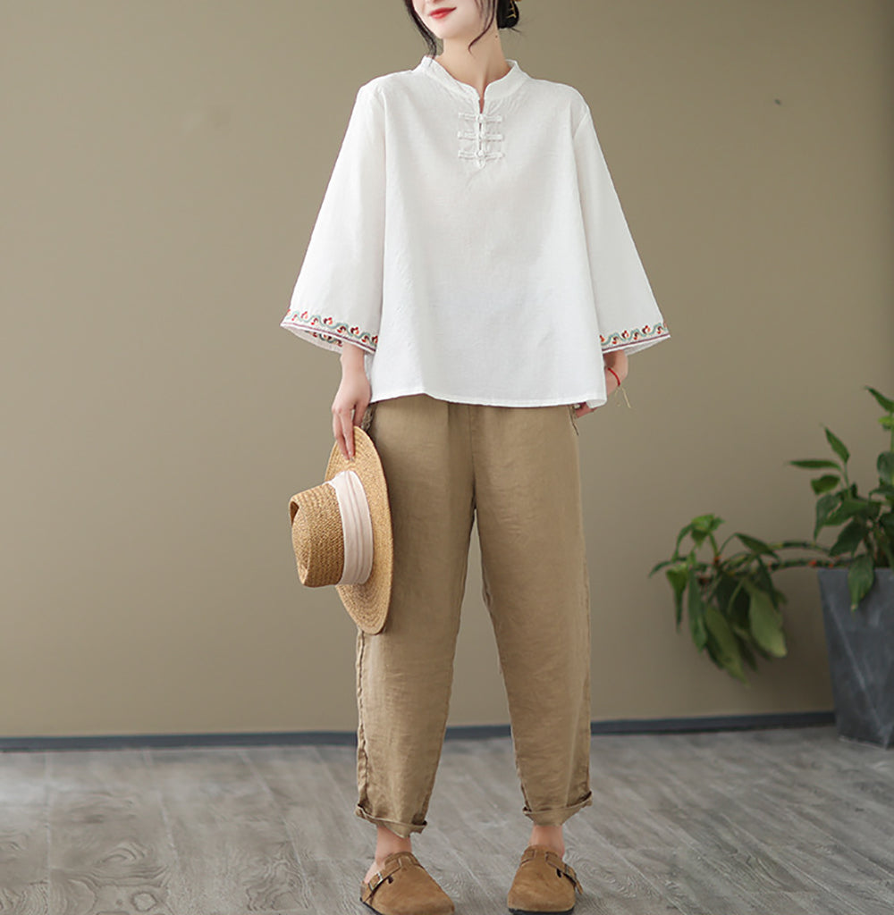 Women Casual High Neck Cotton Top