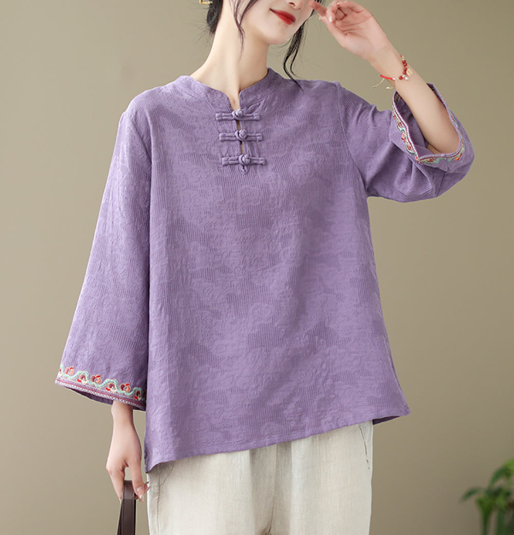 Women Cotton Three-Quarter Sleeves Top