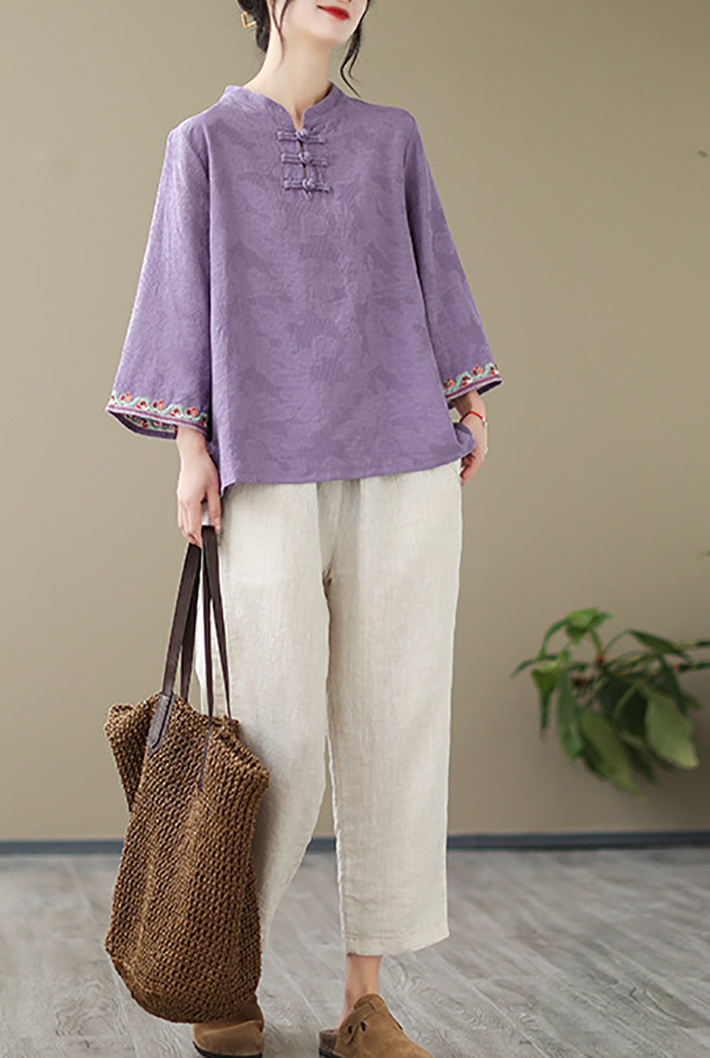 Women Cotton Three-Quarter Sleeves Top