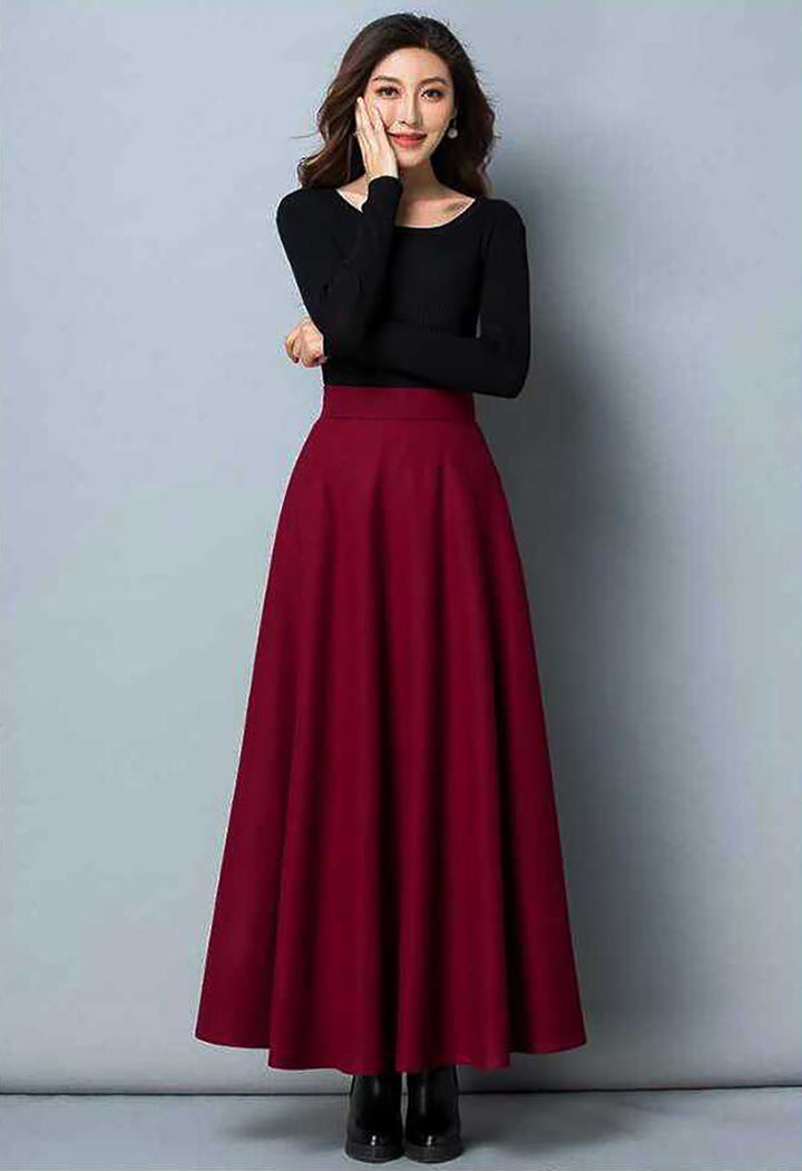 Women Solid Flared Maxi Skirts