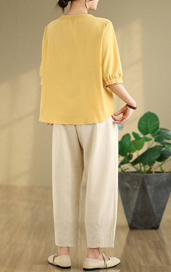 Women Solid Collarless Cotton Casual Shirt